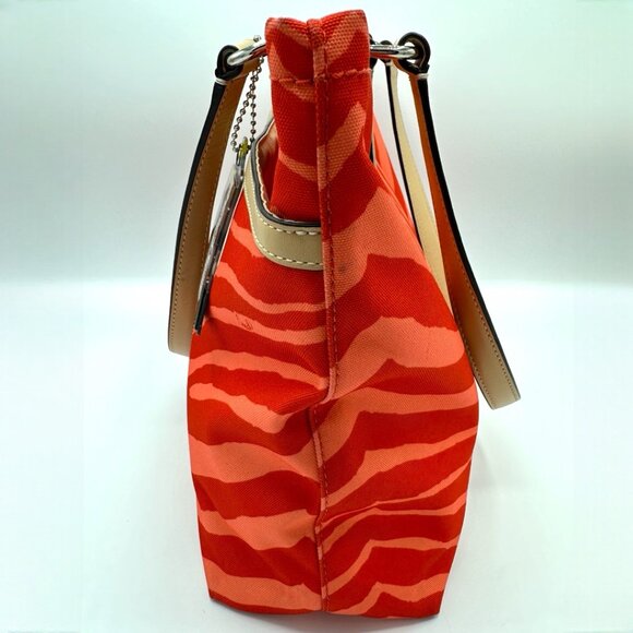 💰SALE💰 COACH Signature Fabric Orange/Tan Zebra Print Tote w/Leather Trim - Picture 5 of 14
